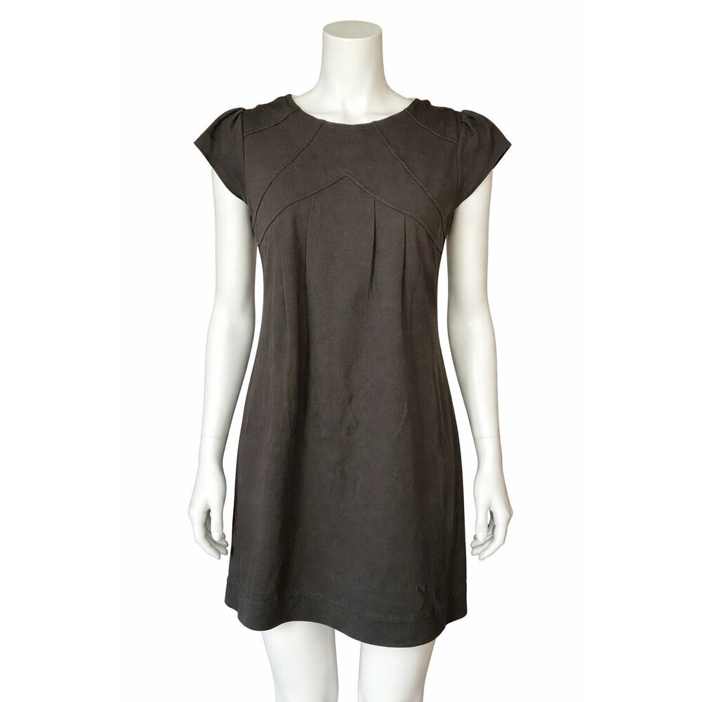 Deletta Anthropologie Black Dress S Small Ponte Knit Shift Pleated Detail Back - Picture 2 of 10